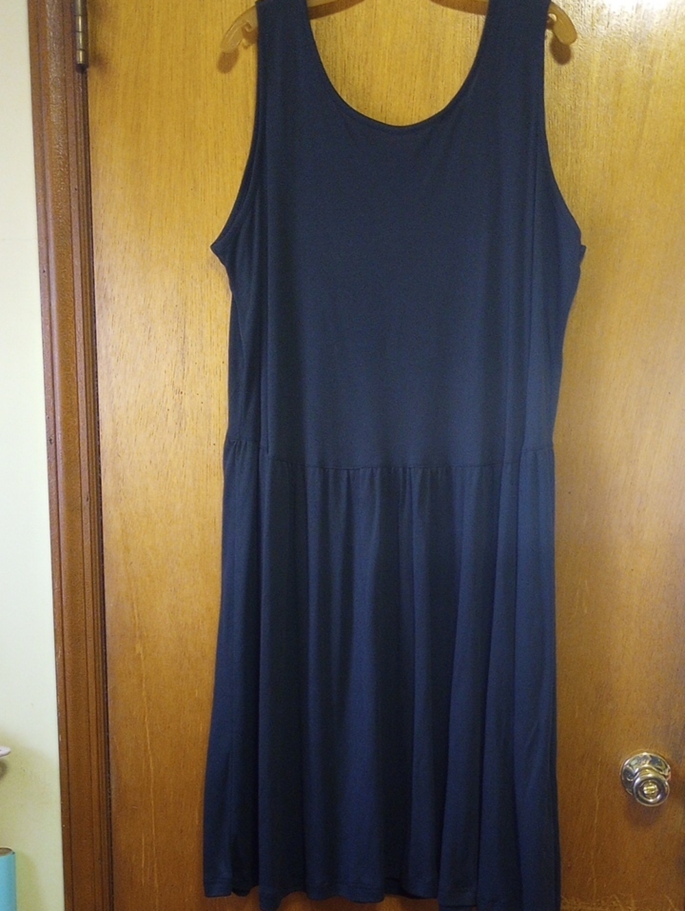 Casual Neutral Black Cotton Sleeveless Button Down Plus Size Midi Dress, 1X-2X - Picture 3 of 3